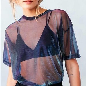 Urban outfitters metallic shimmer mesh tee